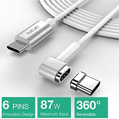 6PIN Magnetic Cable for Macbook Pro, 4.3A 87W Fast Charge USB C to USB C -Apple USB C Charger Power Cable - Samsung S8, Dell XPS, USB C Devices. (6.6FT-WHITE)