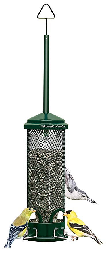 Brome 1055 Squirrel Buster Mini 4.4"x4.4"x21" Wild Bird Feeder with 4 Metal Perches, 3/4qt/1.3lb Seed Capacity
