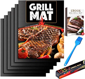 PADOMA BBQ Grill Mat Non Stick - Set of 6 Heavy Duty 570 Degree for Gas Grill & Charcoal Reusable, high Temperature, Easy to Clean, fire Resistant, Grill Mats for Outdoor Grill Accessories