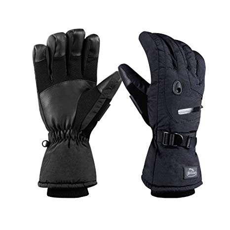 HighLoong Men Ski Snowboard Gloves Waterproof Thinsulate Cold Winter-Black