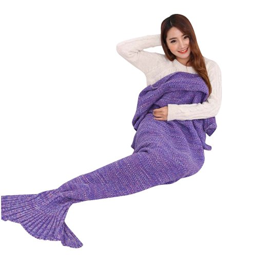 Kihanny Sleeping Blankets Mermaid Tail Knit Crochet Mermaid Blanket for Kids and Adults, 71"x35.5"