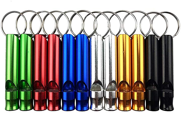12PCS Assorted Colors Aluminum Emergency Survival Whistles with Key Chain by CSPRING