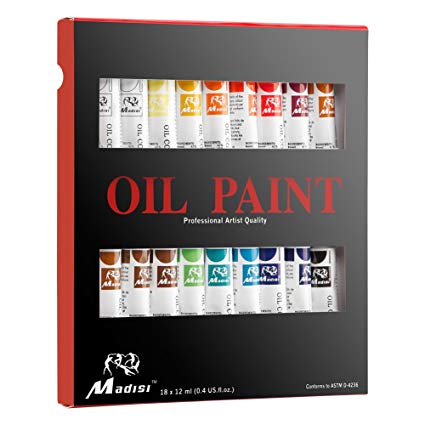Madisi Oil Paint Set - 18 Vivid Colors, 12 ML Tubes