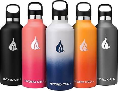 HYDRO CELL Stainless Steel Water Bottle with Straw & 2 Standard Mouth Lids (32oz 24oz 20oz 16oz) Keeps Liquids Hot or Cold w/Double Wall Vacuum Insulated Leak Proof Sport Design (Navy/White 32oz)