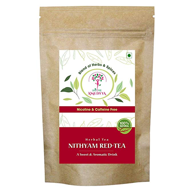 AMEDYYA Nithyam Anti-Bacterial 100% Herbal Red Tea Blend (70g, 40 Cup) - Nicotine & Caffeine Free - Blend of Herbs & Spices | Anti-Bacterial & Antioxidant for Heart Health, Skin Cleanse.