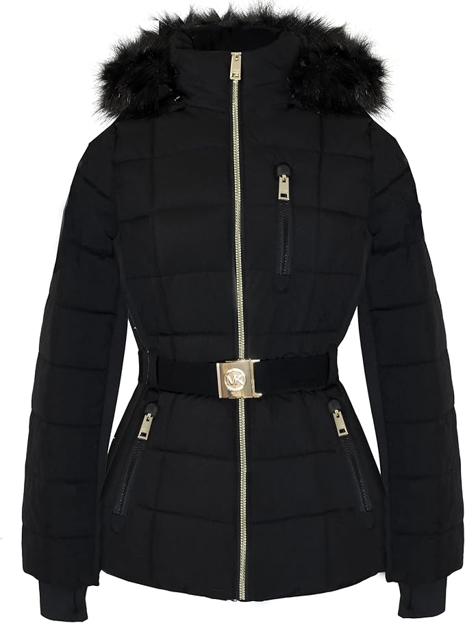 Michael Michael Kors Women's Black Scuba Stretch Belted Active Coat