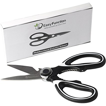 Easy Function Kitchen Shears - Stainless Steel Multi-Purpose Scissors for Meat, Fish, BBQ, Vegetables, Herbs, Nuts - Super Sharp like a Knife with Soft Grip Handles - for Kitchen, Garden and Office