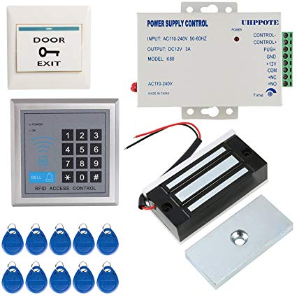 UHPPOTE Full Complete 125KHz EM-ID Card Door Access Control System Kit With 130LB Magnetic Lock Power Supply Exit Button