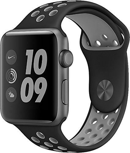 SELLERS360 Soft Durable Nike   Sport Replacement Wrist Strap for iWatch Series 1 Series 2 Apple watch band (Black/Cool Grey 42mm M/L)