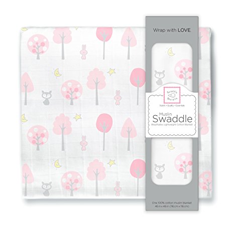 SwaddleDesigns Cotton Muslin Swaddle Blanket, Pink Thicket