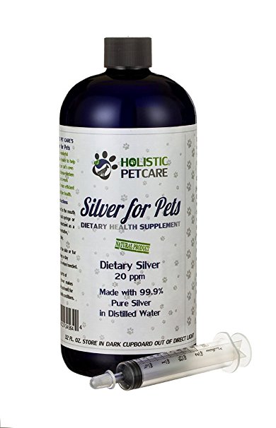 Silver for Pets-32 Oz-20 PPM Dietary Health Supplement - For Dogs, Cats, Birds, Fish, Horses and All Pets