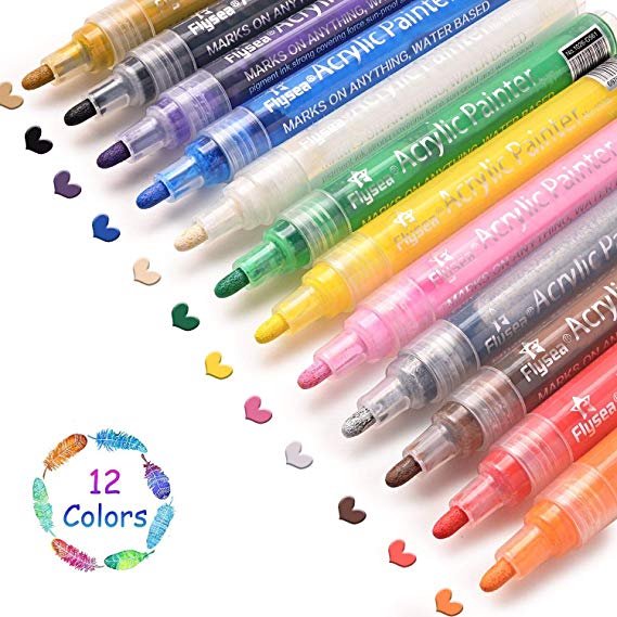 Acrylic Paint Pens for Rocks Painting, Ceramic, Glass, Wood, Fabric, Canvas, Mugs, DIY Craft Making Supplies, Scrapbooking Craft, Card Making. Acrylic Paint Marker Pens Permanent (12 colors)