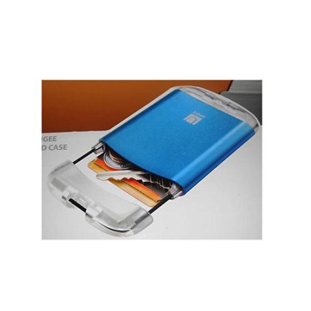 Umbra Bungee Wallet Business Card Case Aluminum Metalic Micro Card Holder Blue !