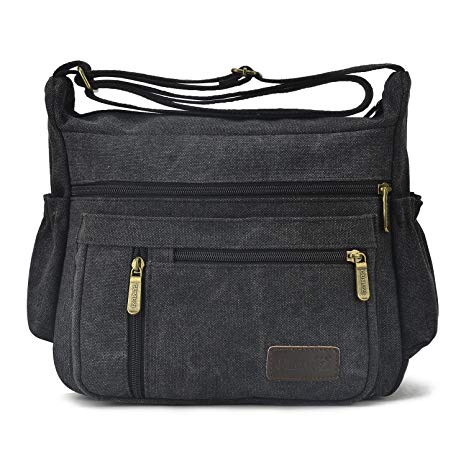 Qflmy Vintage Canvas Messenger Bag Handbag Crossbody Shoulder Bag Leisure Change Packet (Black)