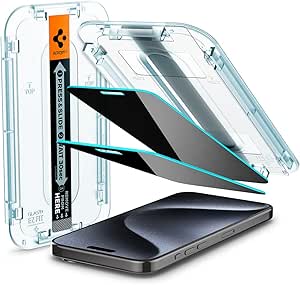Spigen EZ Fit Privacy Tempered Glass Screen Protector for iPhone 15 Pro (2 Pack)