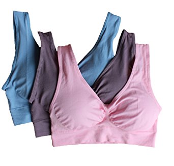 Cabales Women's 3-Pack Seamless Wireless Sports Bra with Removable Pads