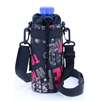 U-TIMES Water Bottle Holder 750 ml Nylon Water Bottle Carrier/Bag/Pouch/Case/Cover/Sleeve With Shoulder Strap & Belt Handle & Molle Accessories - Drawstring Closure