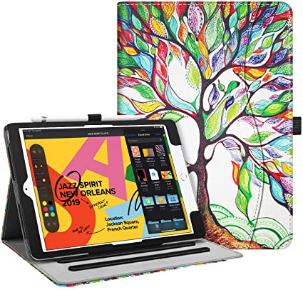 Fintie Case for New iPad 7th Generation 10.2 Inch 2019 - [Corner Protection] Multi-Angle Viewing Folio Smart Stand Back Cover with Pocket, Pencil Holder, Auto Wake/Sleep for iPad 10.2" 2019, Love Tree