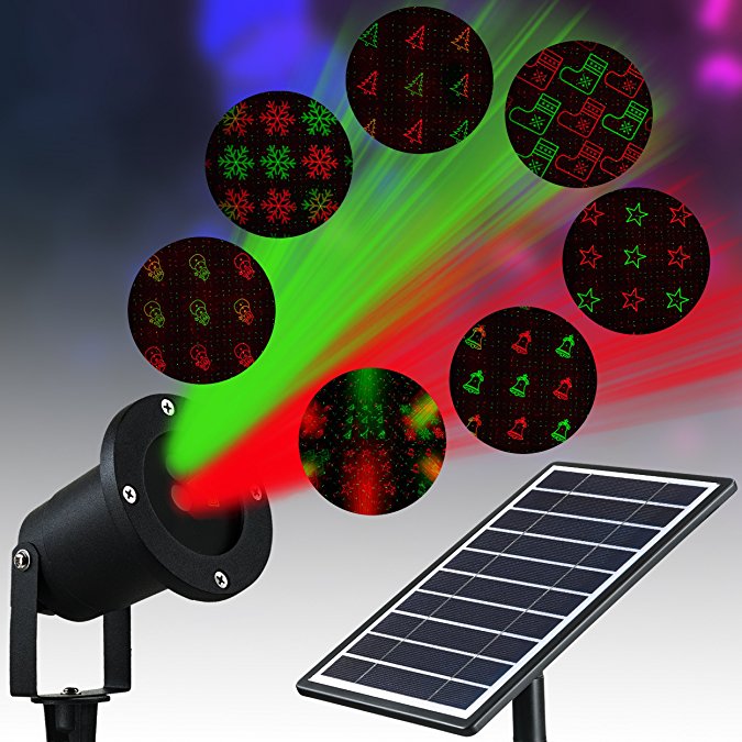 Solario Solar Powered Laser Light Projector w/ All-Metal Aluminum Design | Extra-Bright LED Stake Lights | 3 Lighting Modes & 7 Patterns | 100% Weather Resistant Outdoor Christmas Lights (Red & Green)