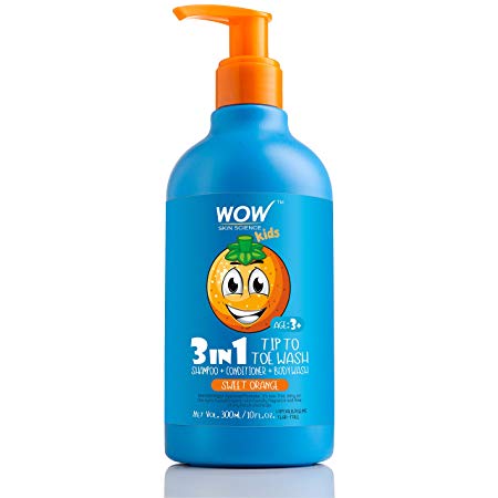 WOW Kids Tip to Toe Wash - Shampoo - Conditioner - Body Wash - No Sulphates & Parabens - Sweet Orange, 300 ml