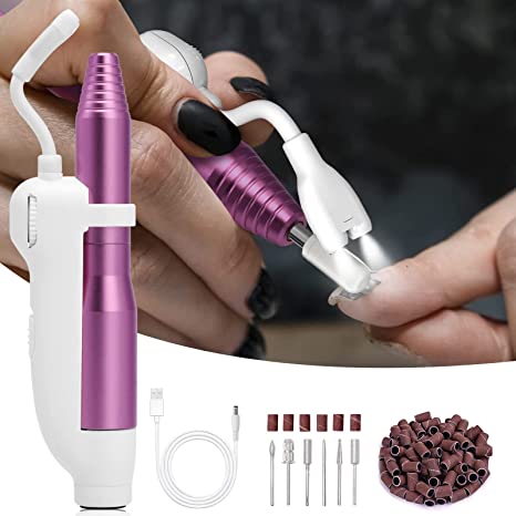 Goldway Electric Nail Drill with LED Light, Electric Nail File for Acrylic Nails Kit with 6 Heads & 26 Sanding Bands, Portable Efile Manicure Pedicure Tool for Polishing Shape, Home Salon Use