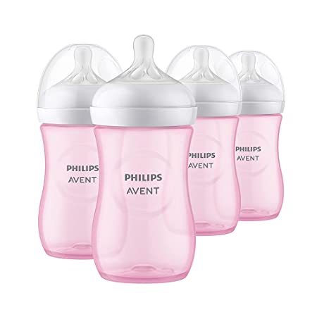 Philips Avent Natural Baby Bottle with Natural Response Nipple, Pink, 9oz, 4pk, SCY903/14