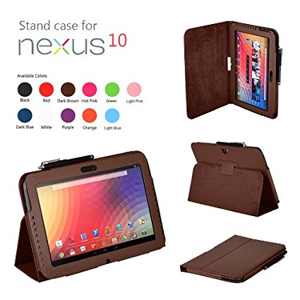 onWay Google Nexus 10 Case - Slim Folio Case Cover for Google Nexus 10 Inch Android Tablet (Nexus 10, BROWN)