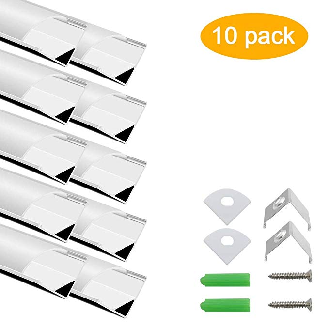 inShareplus LED Aluminum Channel System V Shape With Milk White Cover, End Caps and Mounting Clips, Aluminum Profile for LED Strip Light Installations, V02 Model, 10 Pack, 3.3ft/1 Meter, Silver