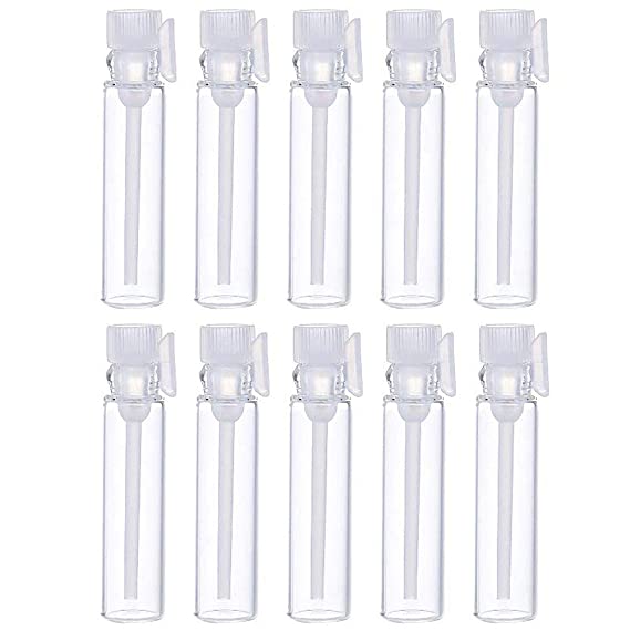 100 Pcs Empty Perfume Sample Bottles Mini Glass Refillable Sample Vial Containers with Clear Cap for Aromatherapy, Essential Oil, Fragrance and Liquid (1ml)