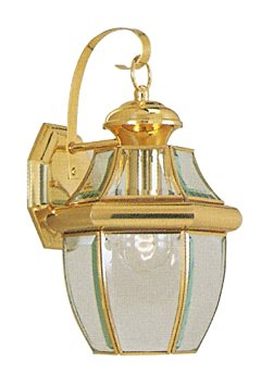 Livex Lighting 2151-02 Monterey 1 Light Outdoor Polished Brass Finish Solid Brass Wall Lantern  with Clear Beveled Glass