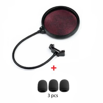 Moozikpro Pop Filter for Microphones - Musicians Recommended Nylon Double Filter - Suitable for most Condenser, Dynamic or Ribbon Mics - 360° Flexible and Strong Gooseneck -Bonus 3 Mic Pop Foam Covers