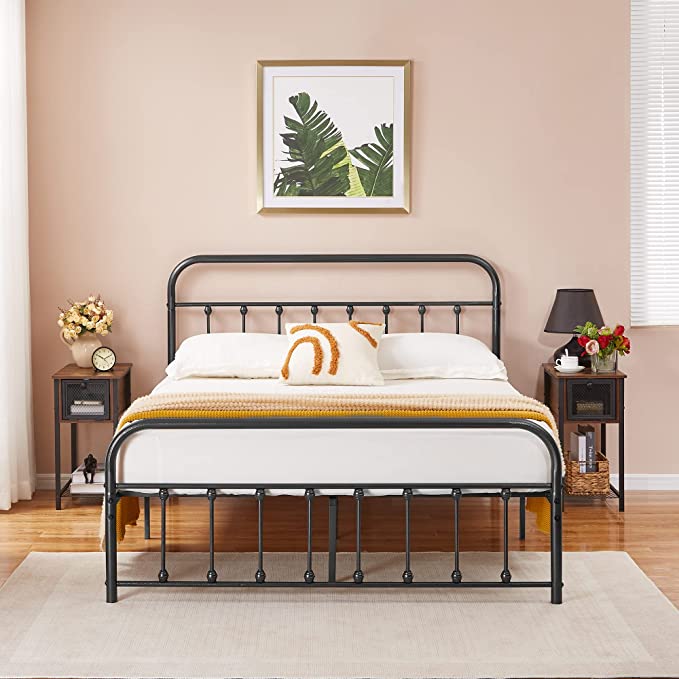 VECELO Metal Bed Frame Full Size Platform with Vintage Style Headboard & Footboard, Premium Steel Slat Support Mattress Foundation