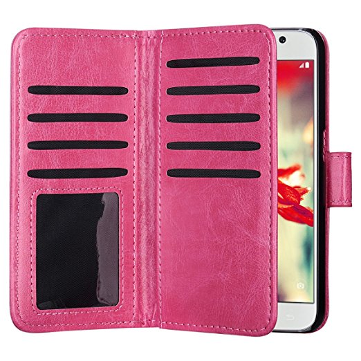 S6 Case, Galaxy S6 Case,Samsung Galaxy S6 Wallet Case,ULAK luxury Fashion Pu Leather Case Magnet Wallet Credit Card Holder Flip Cover Case Built-in 9 Card Slots Case for Samsung Galaxy S6 (Hot Pink)