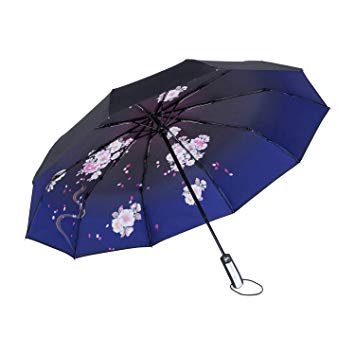 AmaGo Automatic Compact Folding Windproof Umbrella - Portable 210T Water Repellent Auto Open & Close Travel Sun&Rain Umbrellas with Reinforced 10 Ribs and UV Protection for Women Men(Rosa Chinensis)