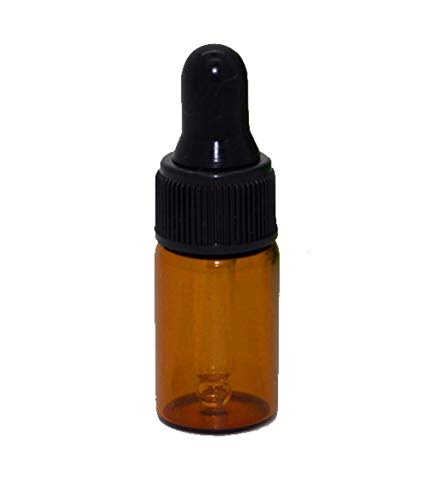 50Pcs Mini 3ML Empty Refillable Amber Glass Essential Oil Bottles Perfume Cosmetic Liquid Aromatherapy Lotion Sample Storage Containers Vials Jars with Eye Dropper Dispenser, Black Screw Cap