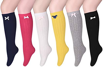 Soxbang Little Girls' 6 Pairs Cotton Tube Socks Knee High Stockings