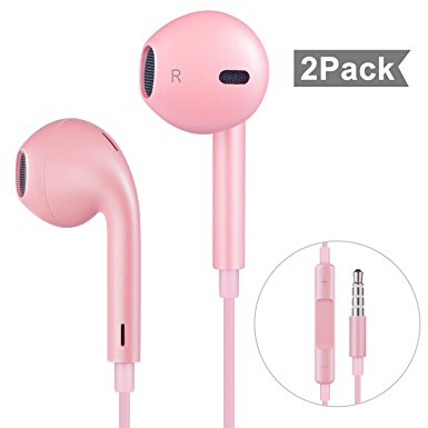 Xcords(TM) 2Pack Earphones/Earbuds/Headphones with Remote Control and Mic for iPhone 6/6s/6 Plus/6s Plus/ 5/5c/5s, iPad/iPod(Rose Golden)