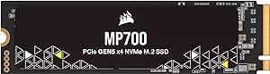 Corsair MP700 2 to PCIe Gen5 x4 NVMe 2.0 M.2 SSD - TLC NAND Haute Densité - M.2 2280 - Compatible DirectStorage - Jusqu'à 10 000 Mo/s - Rétrocompatibilité PCIe Gen4 et Gen3 - Noir