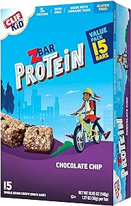 CLIF KID ZBAR, Protein Granola Bars, Chocolate Chip, Gluten Free Bars, (15 Count of 1.27 oz Bars) 19.05 oz