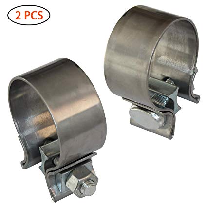 Exhaust Clamp Stainless Butt Joint 2Pcs 2" Band Clamp Exhaust Sleeve 2Inch 304 Stainless Steel Pipe Clamp Butt Joint Exhaust Muffler Clamp Band(2Pack)
