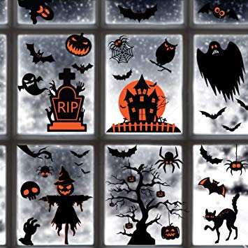 60PCs Halloween Decorations Halloween Window Clings Decals For Halloween Supplies Happy Halloween Wall Decal Good Halloween Party