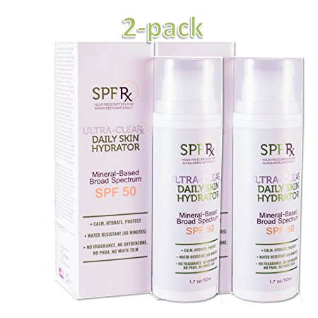 SPF Rx Ultra Clear UV Moisturizer SPF 50 Sunscreen Lotion with Zinc Oxide, Hyaluronic Acid | First Daily Moisturizer To Protect Skin With Broad Spectrum, Multi-Functional Facial Product 1.7 oz, 2 pack