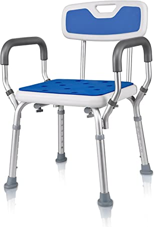 Shower Chair with Arms,Anti Slip Design w/ Padded Handles Shower Seat Perching Stool,6-Level Height Adjustable Shower Stools for Elderly, Disabled, Pregnant, Adult