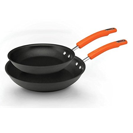 Rachael Ray Hard-Anodized II Skillets 87394 - 9.25-Inch and 11.5-Inch Skillets, Gray with Orange Handles