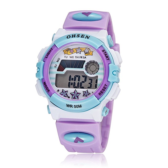 LED Digital Waterproof Watch for Girls Multifunction Outdoor Sport Electronic Wrist Watch Purple