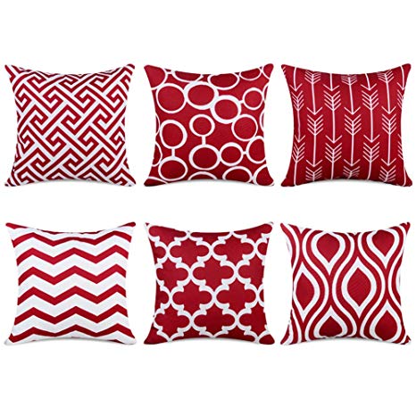 Topfinel Wine Cushion Cover Canvas Decorative Square Throw Pillow Cases for Sofa Bedroom 18 x 18 Inch, with Invisible Zipper 45cm x 45cm,Set of 6