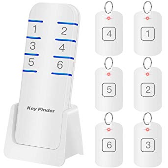 (Upgraded) Item Finder Loud Alarm Key Finder Locator with Replaceable Battery, 130 Feet Wireless Small Device Tracker for TV Remote,Car Key,Luggage,Wallet,Phone -White