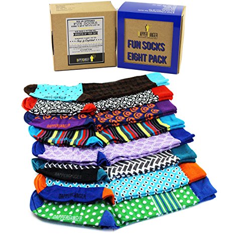 Color Socks 8 Pack Blue Ed Fun Funky Crazy Happy Socks By DapperGanger