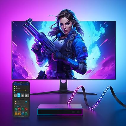 Govee AI Sync Box with Monitor Backlight, HDMI 2.0 4K Gaming Sync Box, RGBIC LED Light Strip for 27-34 inch Monitors, AI Lighting Effects, DreamView Sync, Works with Alexa, Google Assistant, and CEC