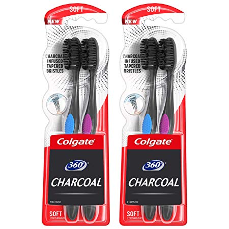 Colgate 360 Charcoal Toothbrush Slimmer Tip Soft Bristles, 4 Count